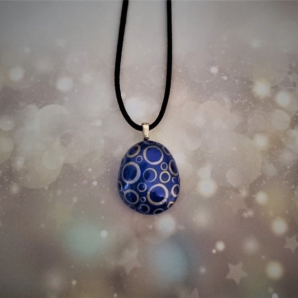 Hand Painted Dot Art Pendant, Cobalt and Gold - Picture 14 of 14